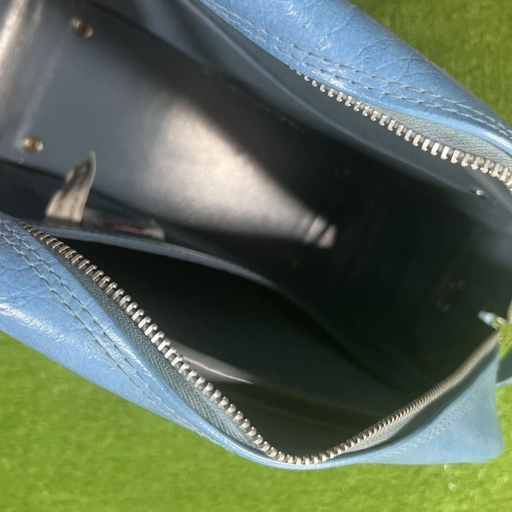 Vintage Blue Leather Duffle Bag 1960s Carry On Weekender American Tourister MINT